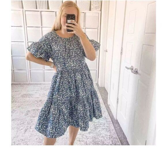Ulla Johnson Floral Tiered Ruffle blue and white Midi Dress size 2 - Picture 1 of 10